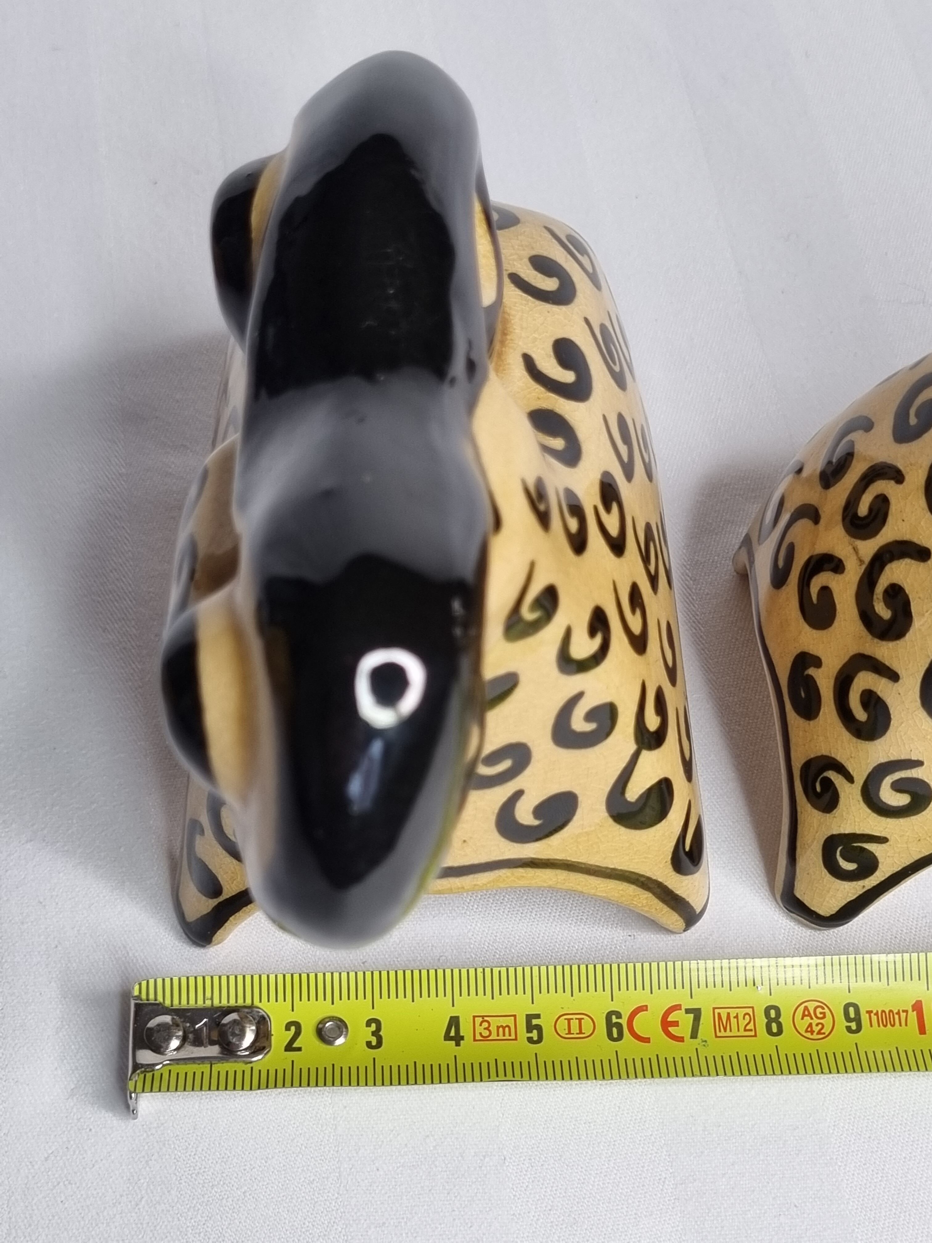 Two stylized rams in glazed ceramic, vintage, Kasakhstan