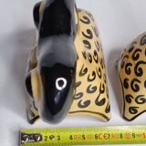 Two stylized rams in glazed ceramic, vintage, Kasakhstan