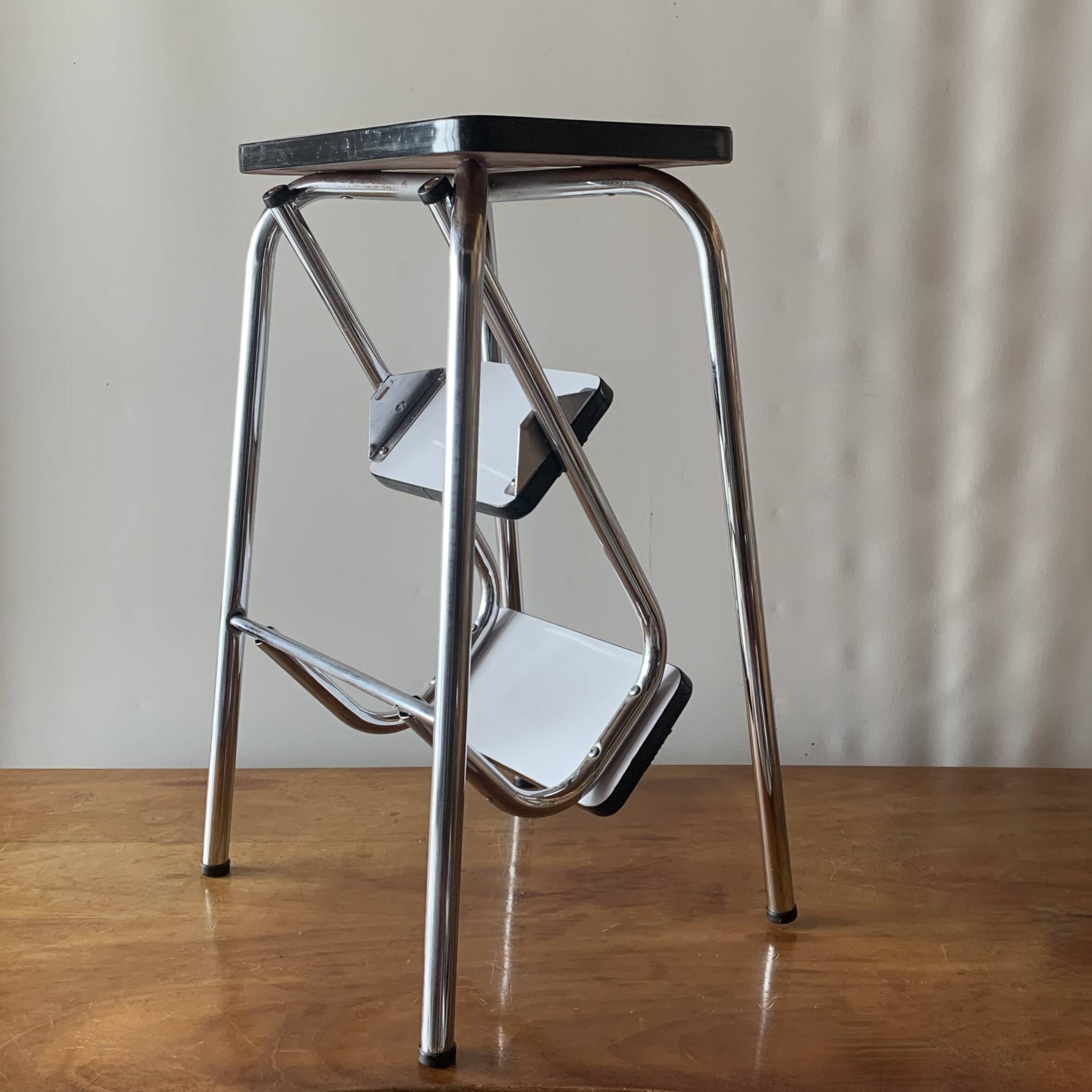 Vintage step stool in white formica and chrome steel