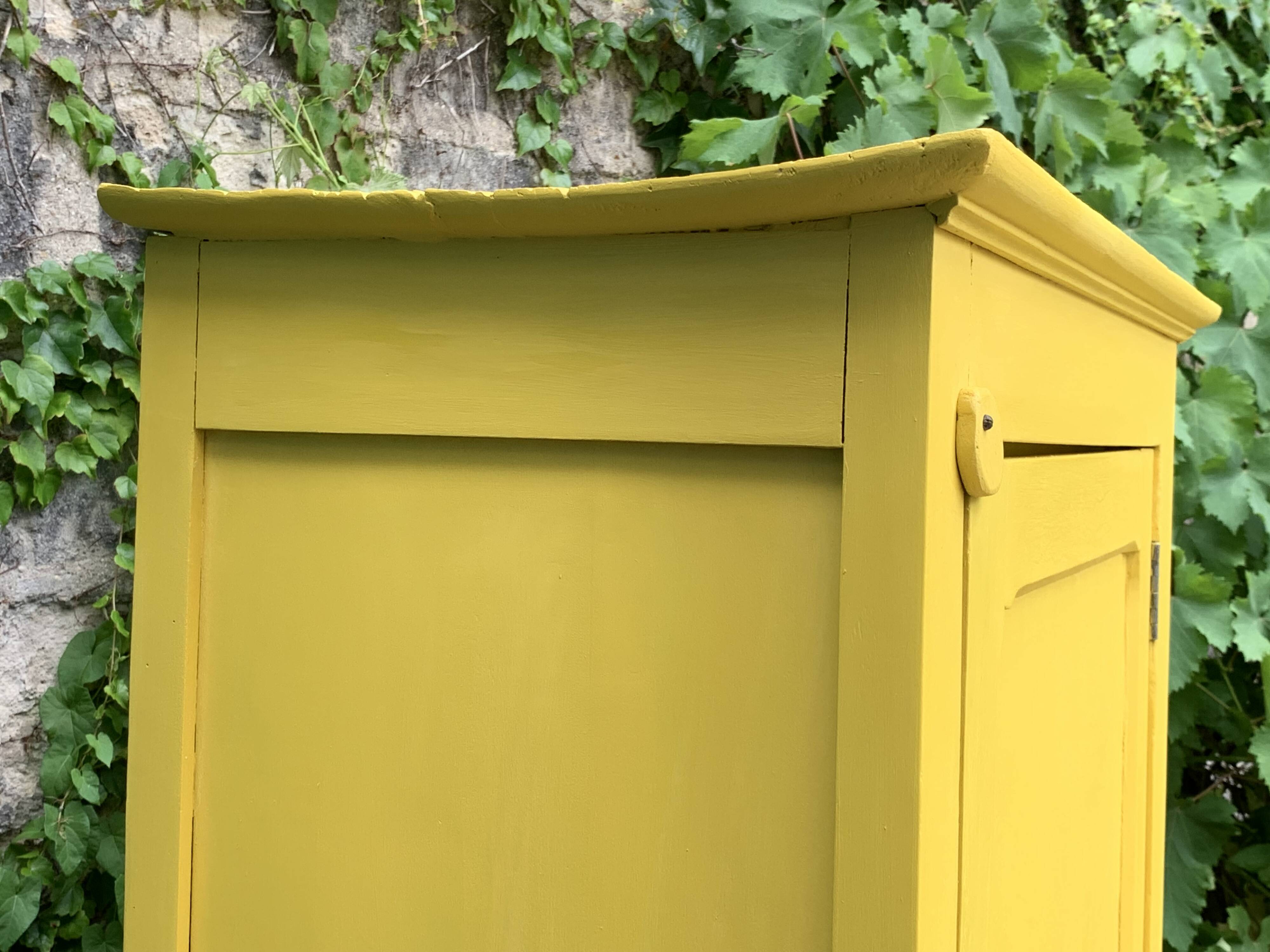 Antique powder yellow Parisian bonnetière wardrobe.