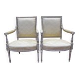 Paire de fauteuils de style Louis XVI en bois patiné
