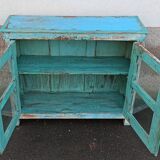 Small blue wooden display case