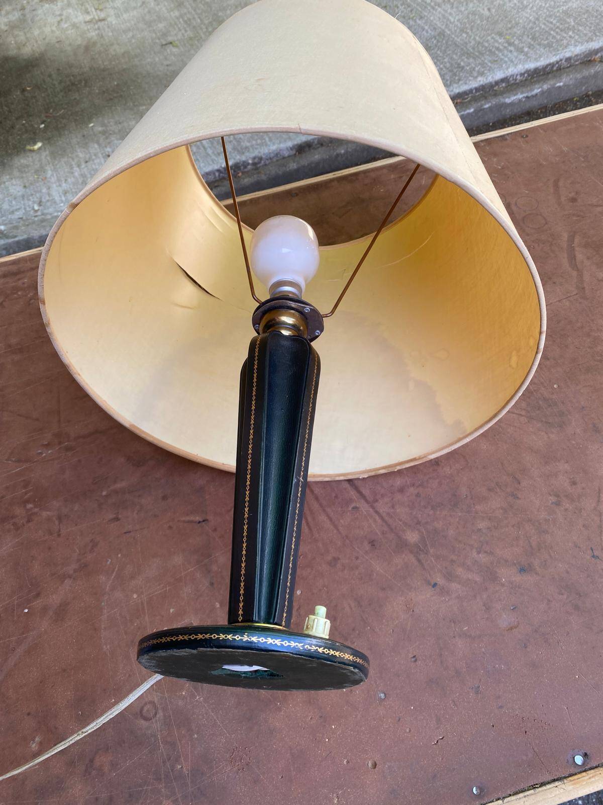 Vintage black leather lamp base from the 1950s.