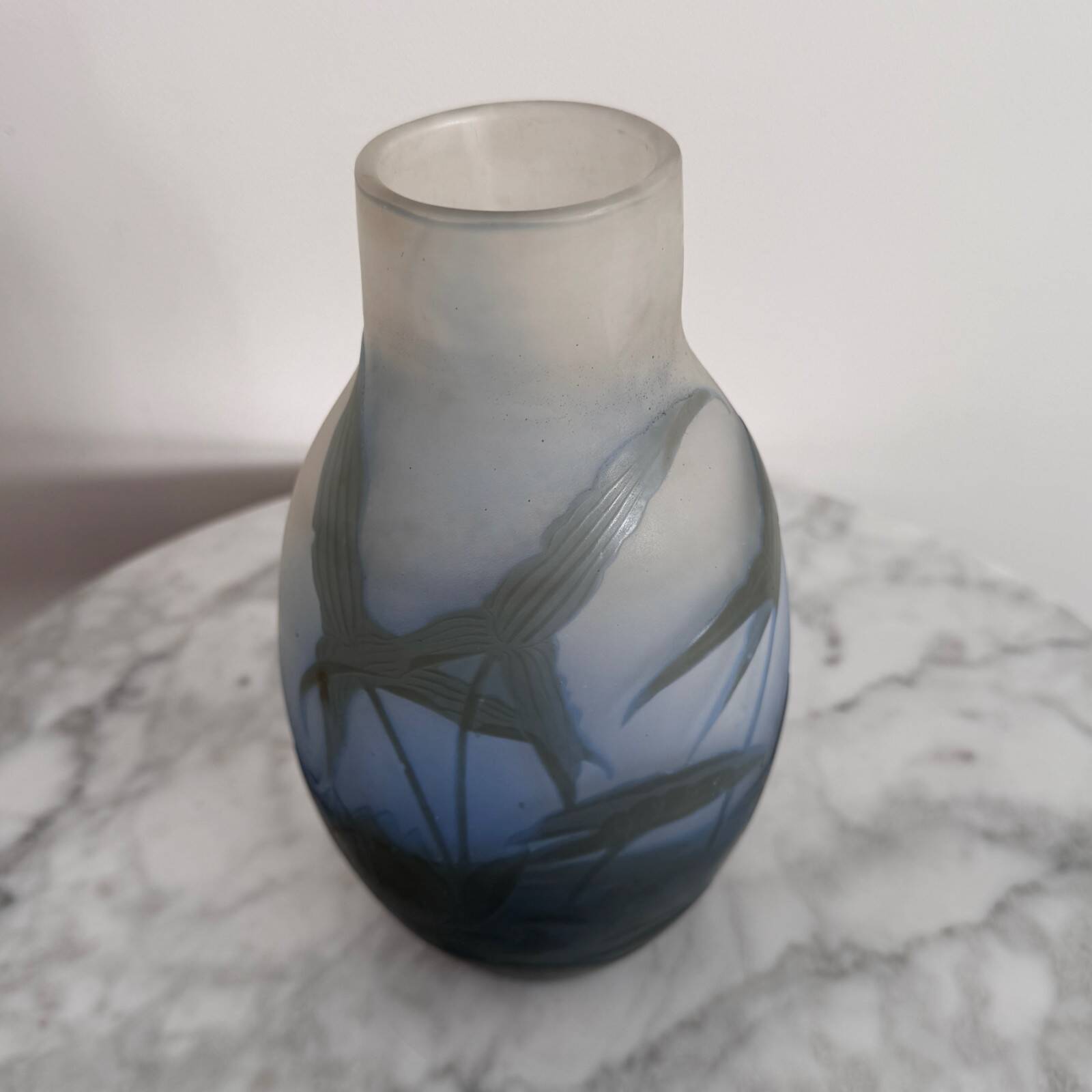 Art Nouveau vase by Gallé in acid-etched glass paste with vegetation