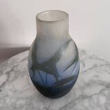 Art Nouveau vase by Gallé in acid-etched glass paste with vegetation