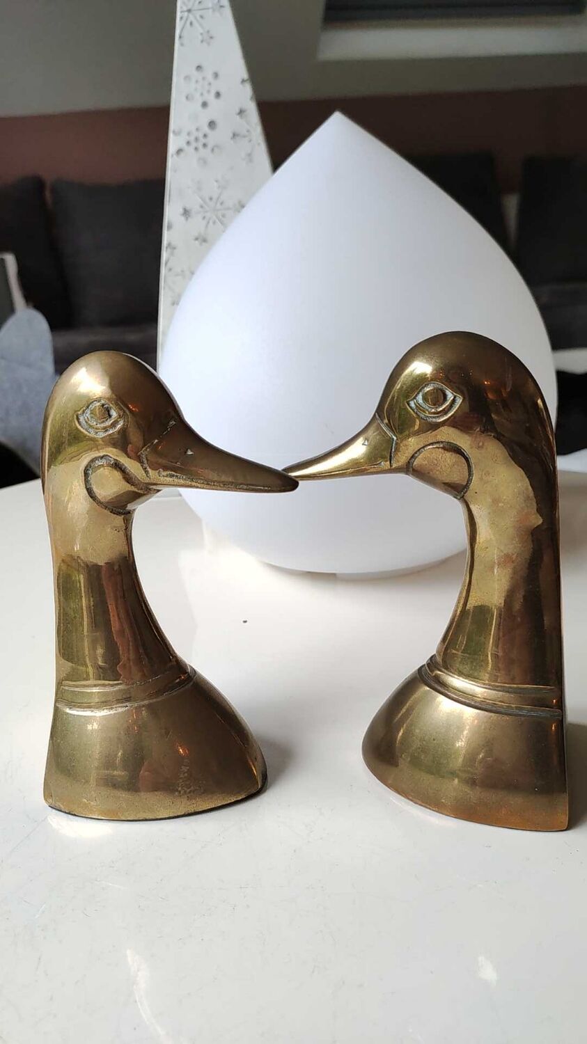 Zoomorphic bookends duck head, in solid brass, vintage 60s/70s
