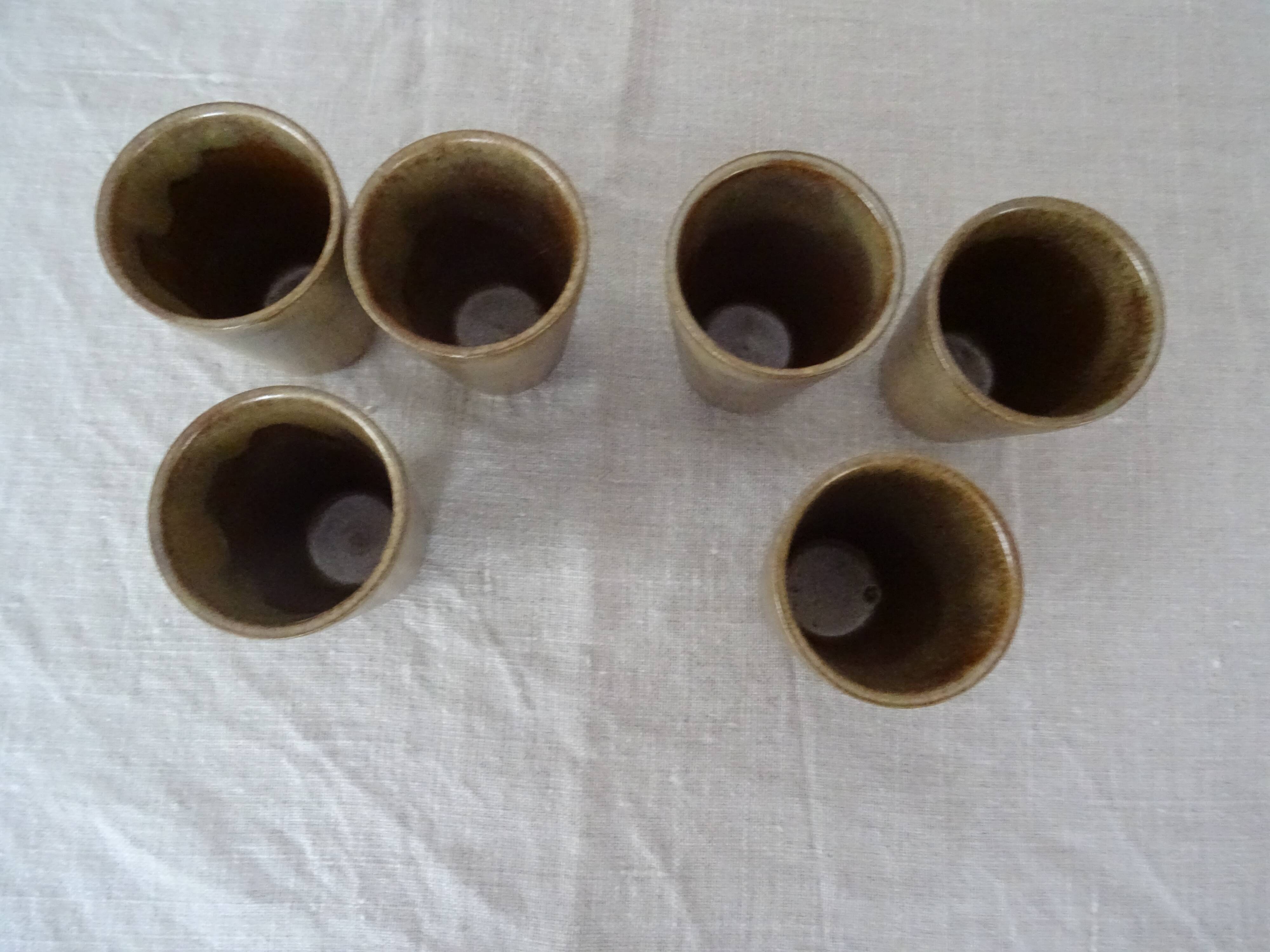 6 glasses vintage Digoin sandstone cups