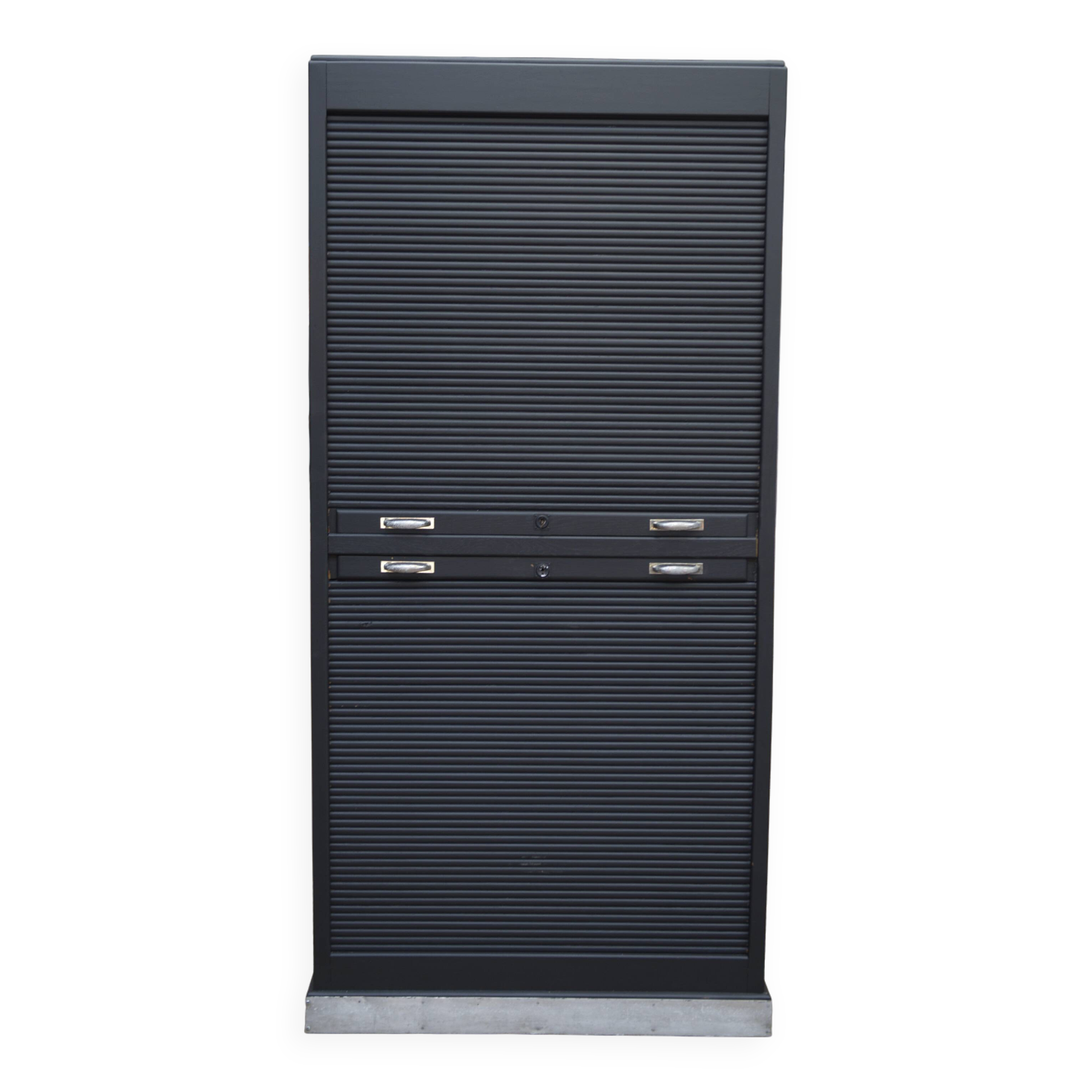 Solid oak shuttered wardrobe, anthracite grey, French work circa 1950
