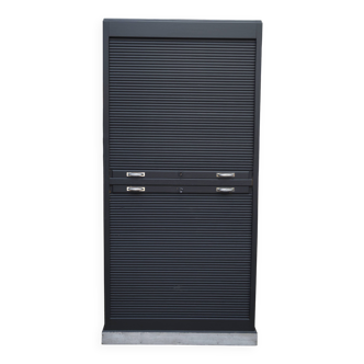 Solid oak shuttered wardrobe, anthracite grey, French work circa 1950