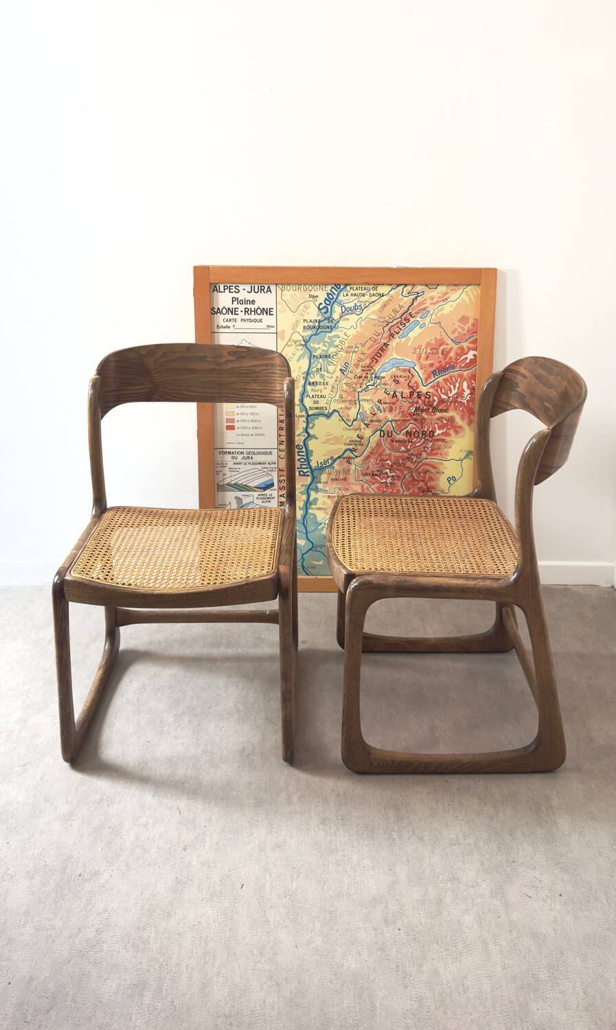 Pair of Baumann caned chairs - flat - sleds