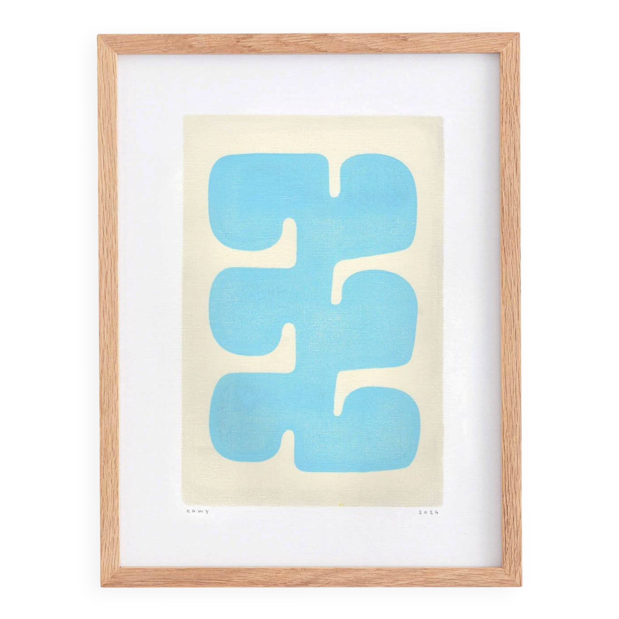Painting on paper abstract illustration -Era- azure blue signed eawy