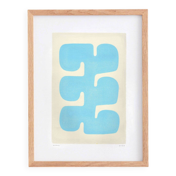 Peinture sur papier  illustration abstraite -Era- bleu azur signée eawy