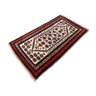 Old Turkish Rug Oriental 160x92 cm vintage tribal carpet, Red and Blue