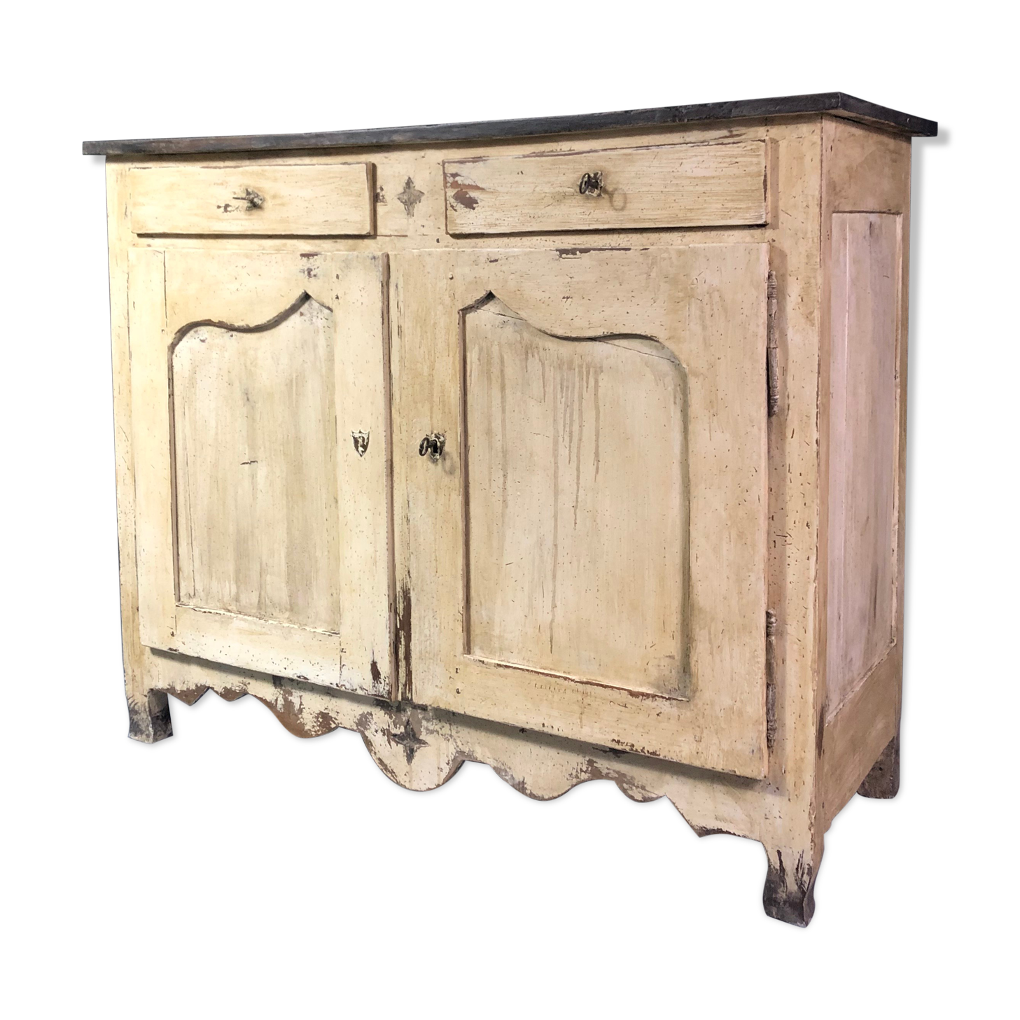 Old patinated painted wooden sideboard