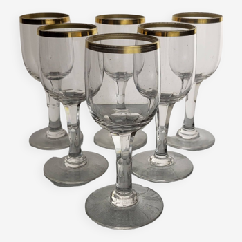 6 golden drinking crystal wine glasses