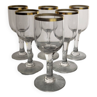 6 golden drinking crystal wine glasses