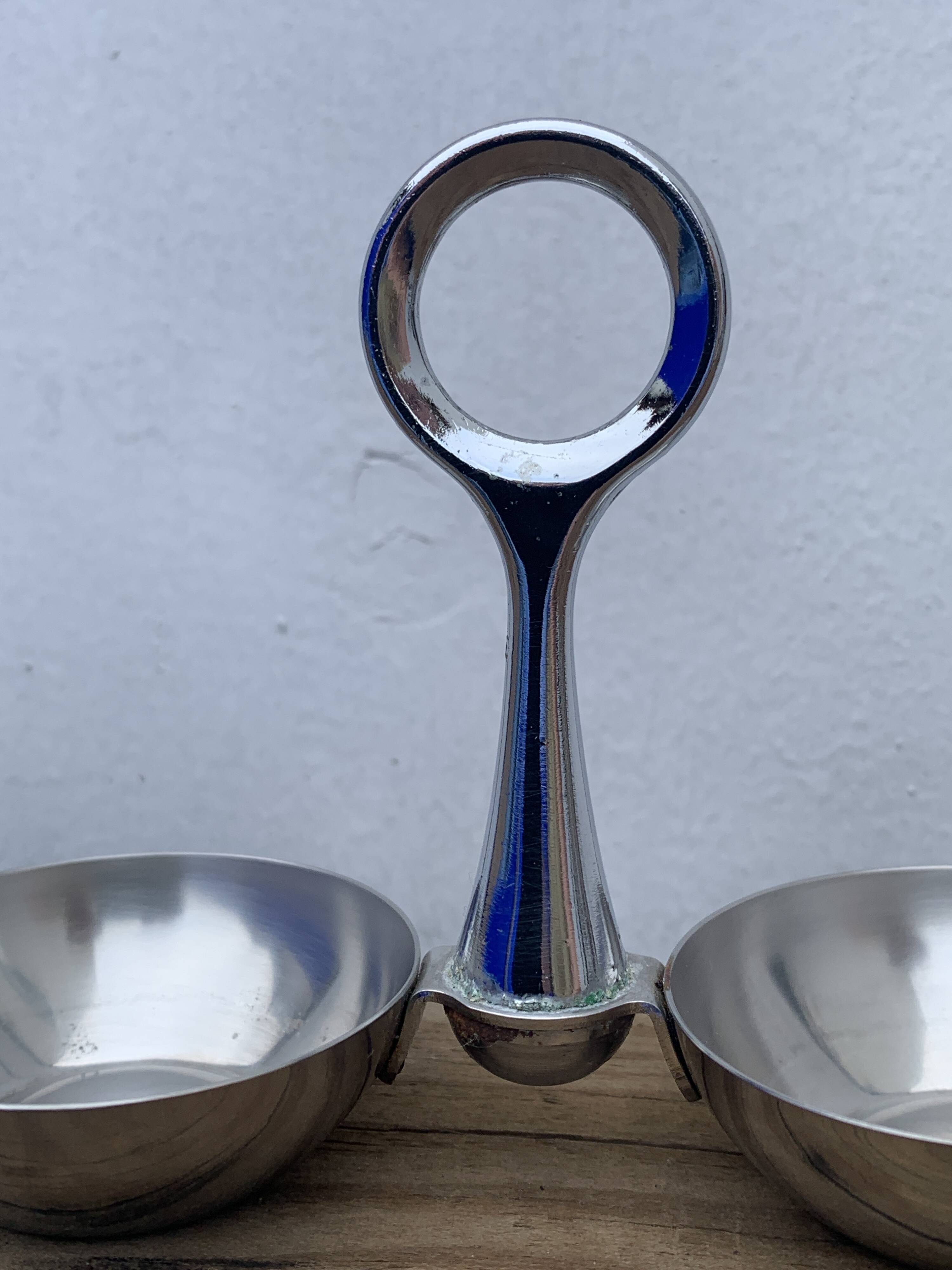 German salt and pepper shaker WMF in metal and glass, 1970