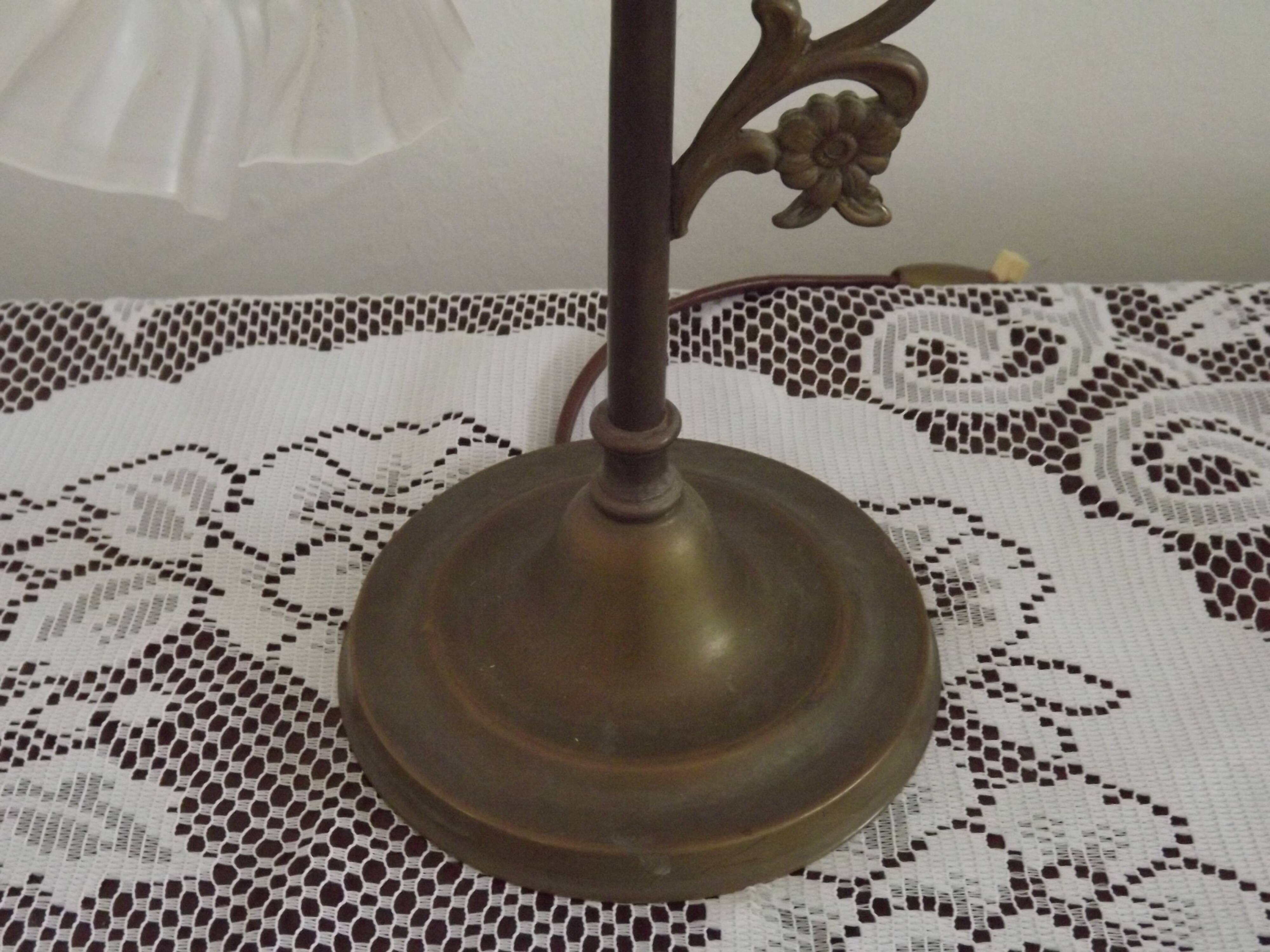 Vintage French Brass Anglepoise Table Lamp with Opaque Patterned Glass Shade 5087