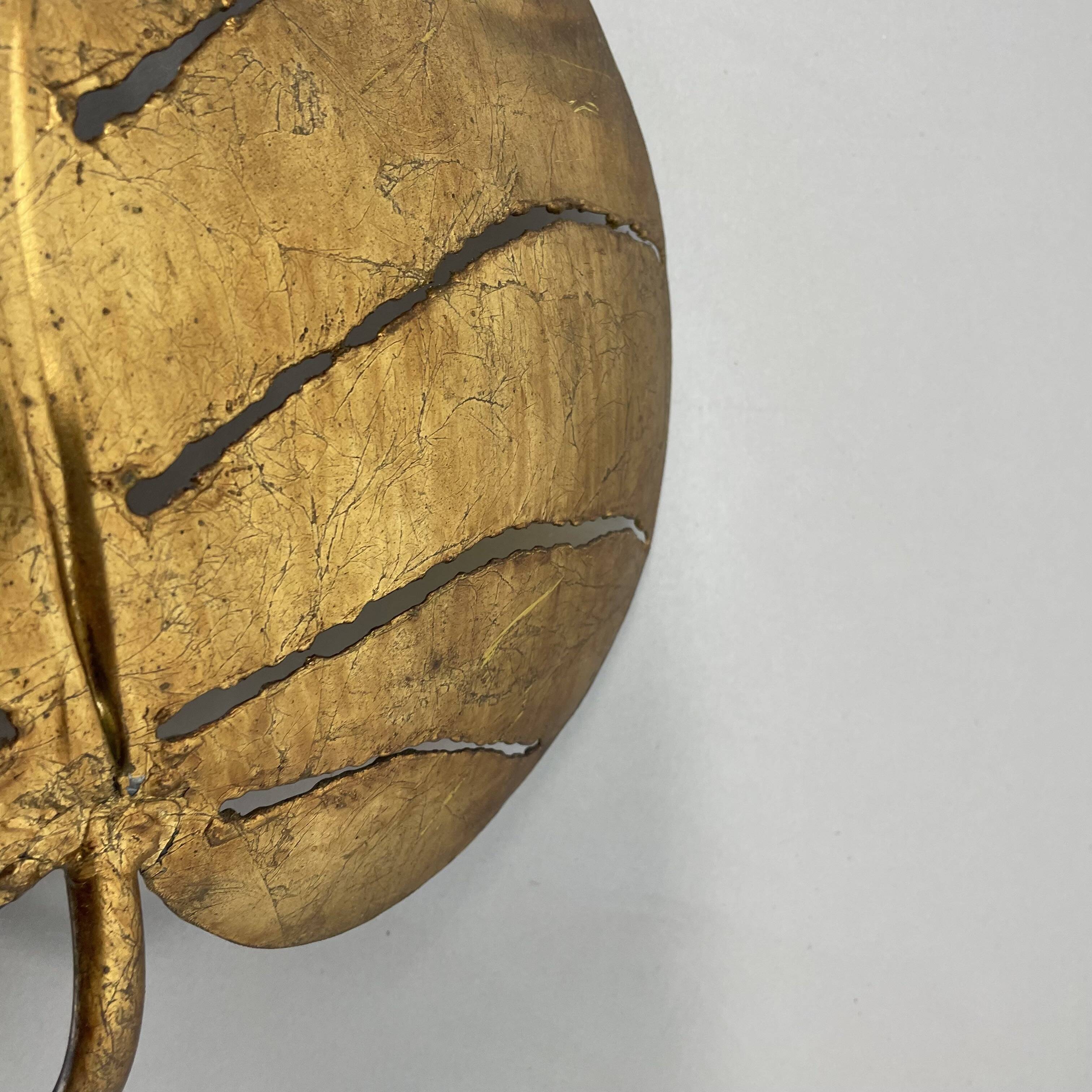 Golden metal "monstera" leaf wall light sconce, france, 1970s