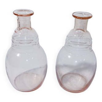 2 rosaline/pink carafes or vases - H 20cm D 11cm