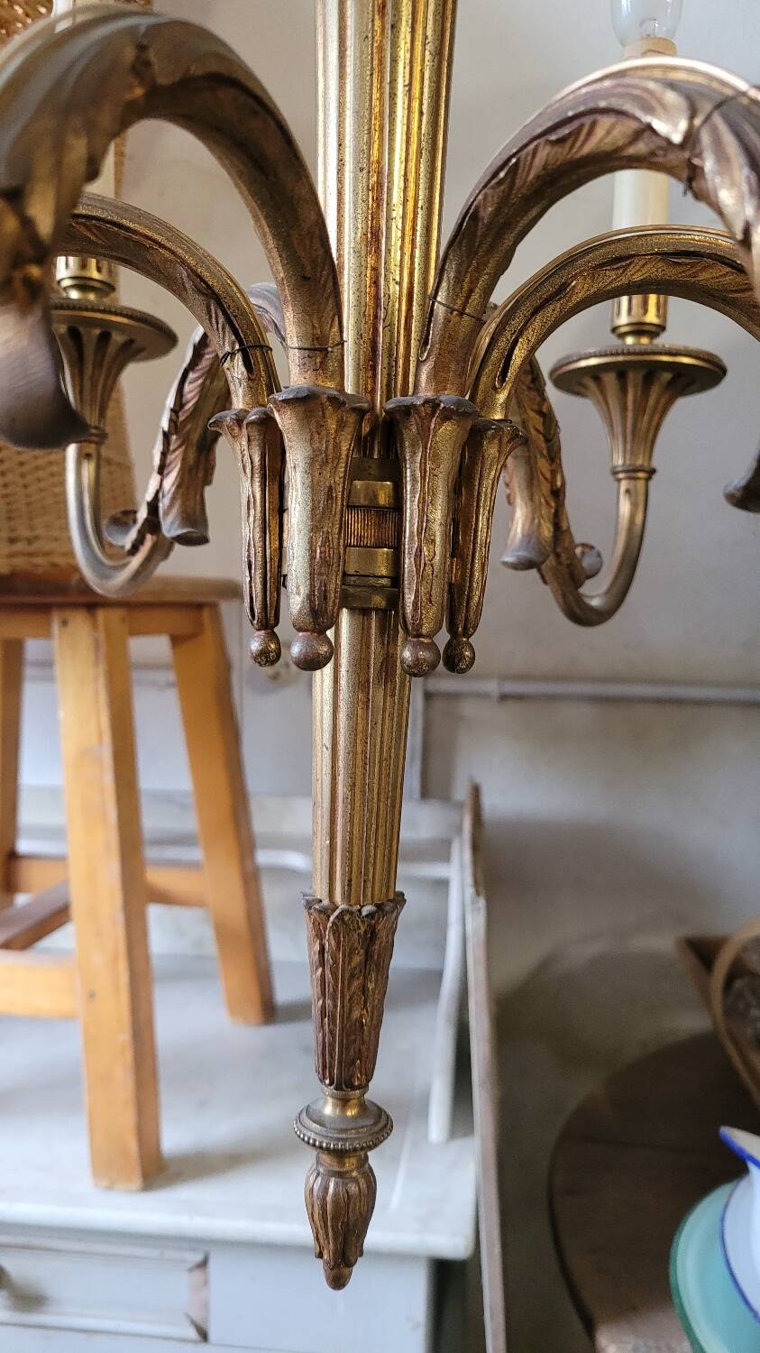 Louis xvi style gilt bronze chandelier - 6 lights