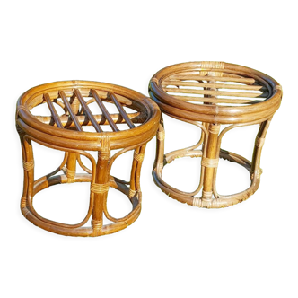 Lot 2 tabourets en rotin