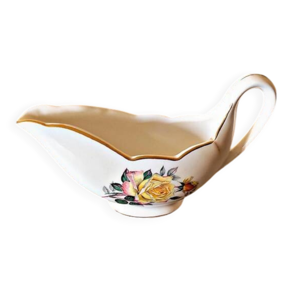 Saucière Gien Gardanne, roses couleur jaune, faïence vintage française