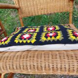 4 armchairs and a coffee table made of rattan and bamboo wood, vintage.