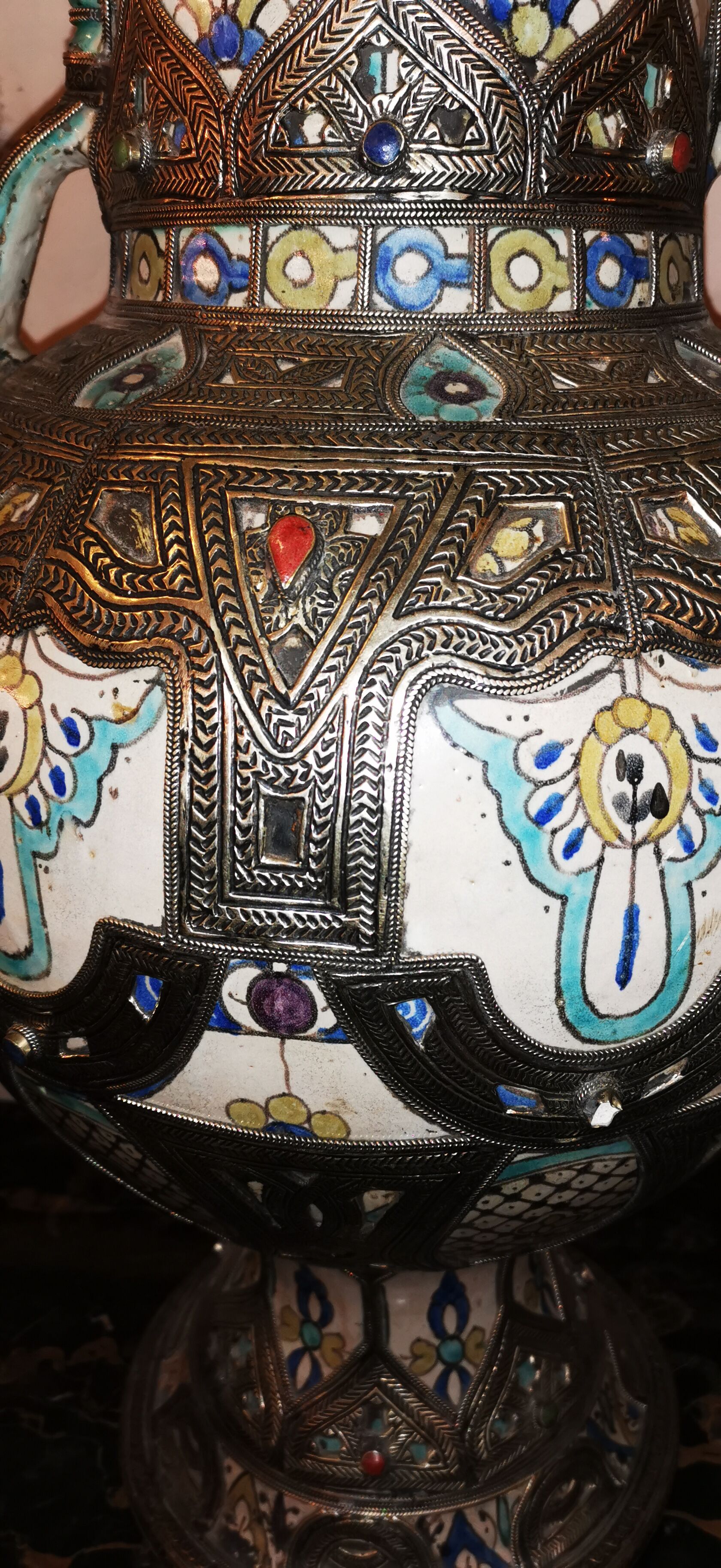 Large potiche vase in cermal and orientalist silver Morocco