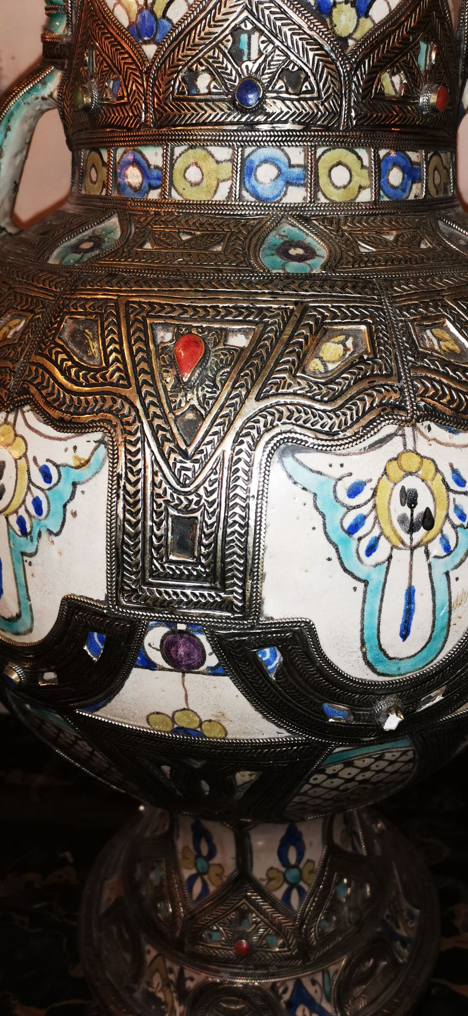 Vase potiche  en ceramique et argent orientaliste Maroc