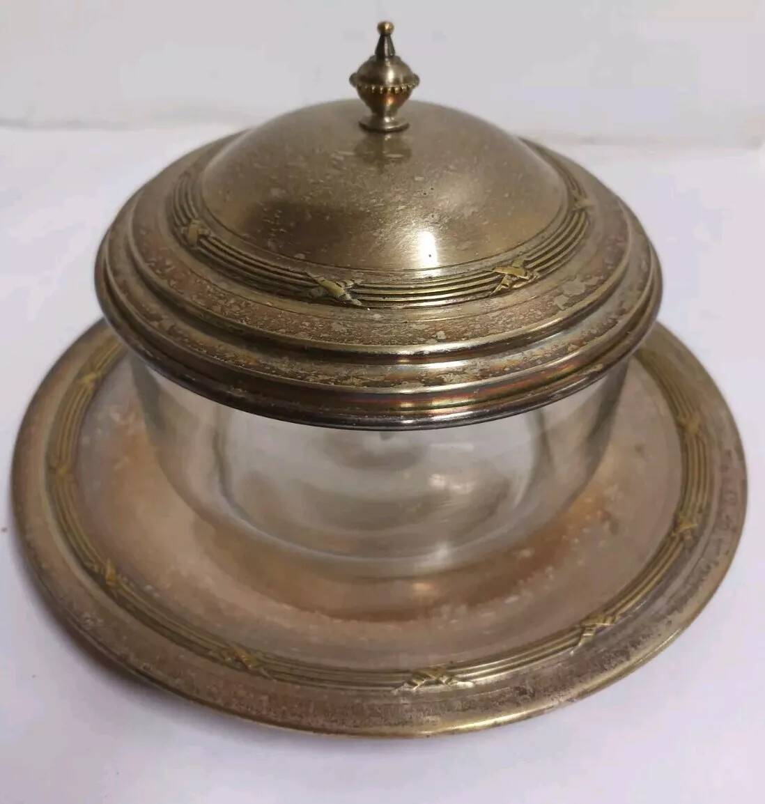 Glass and Brass Candy Dish with Bowl