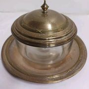 Glass and Brass Candy Dish with Bowl