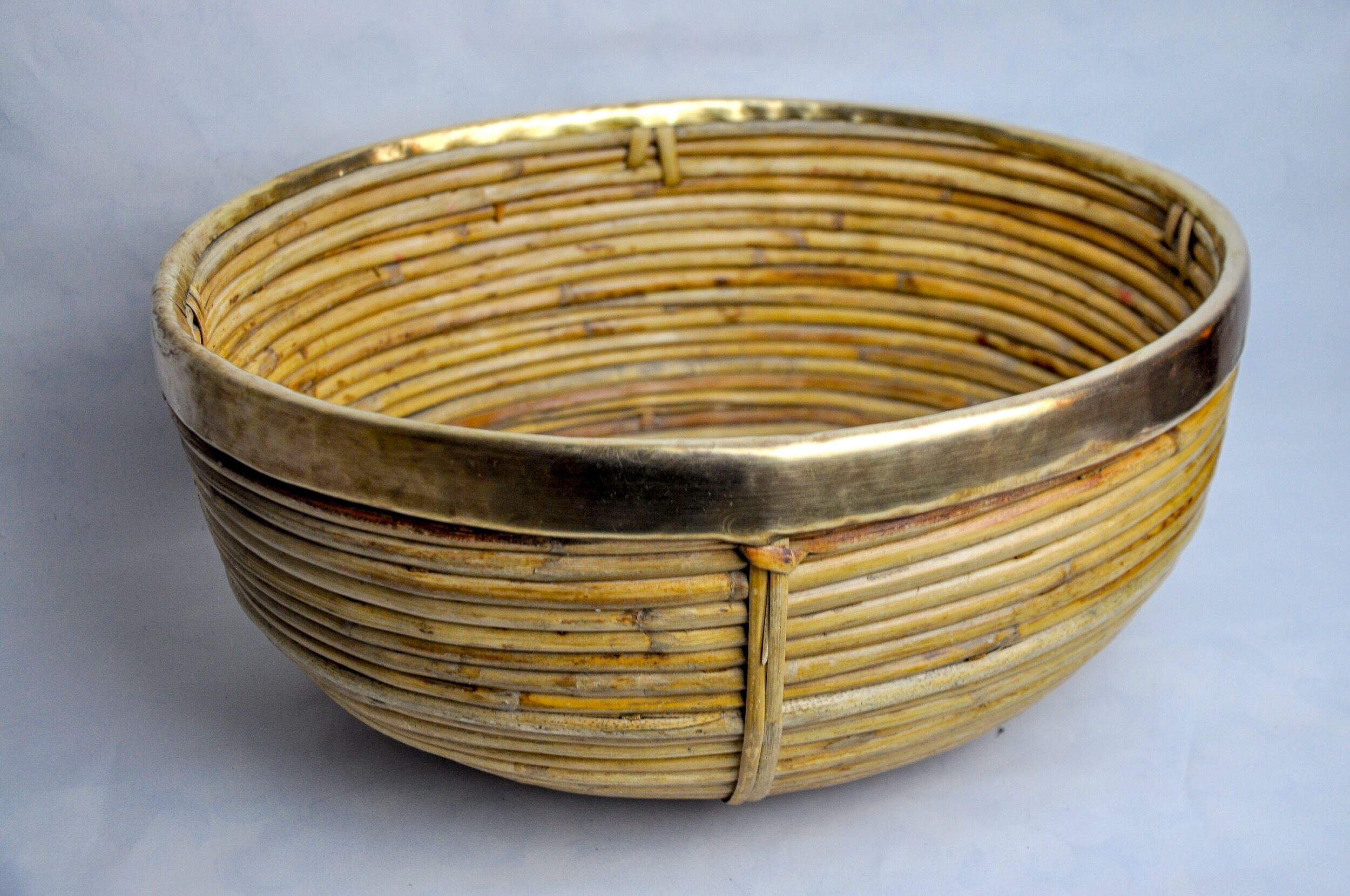 Rattan and brass basket, Italy, 1970