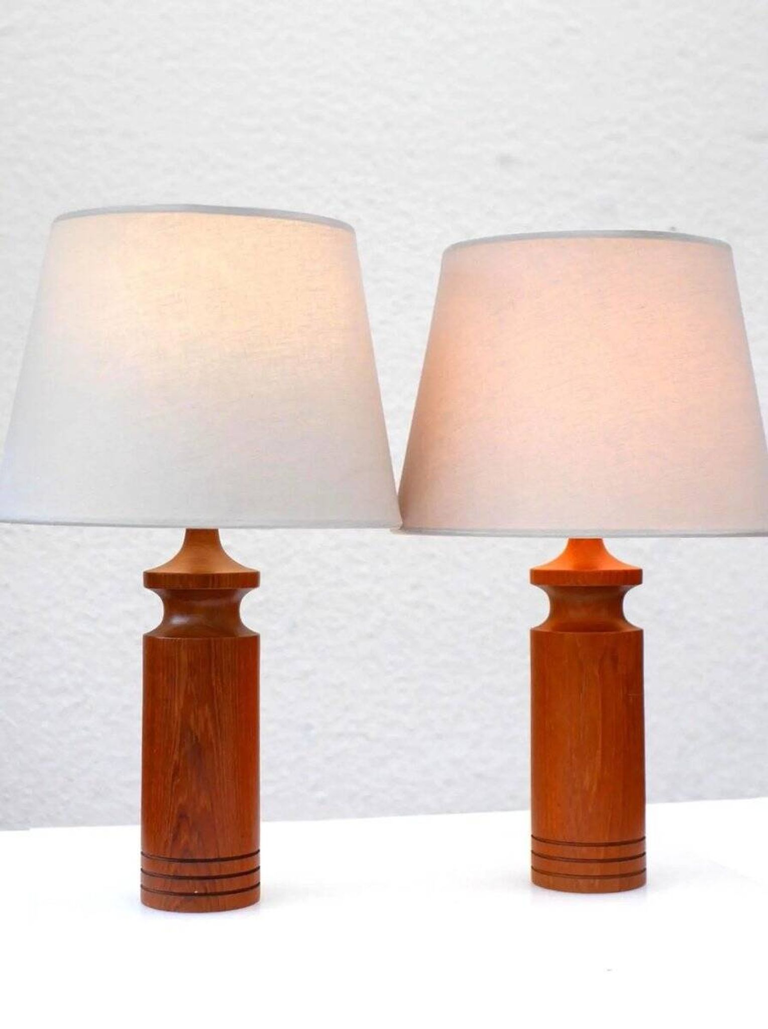 Large mid-century modern Danish teak table lamps, set of 2
