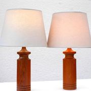 Large mid-century modern Danish teak table lamps, set of 2