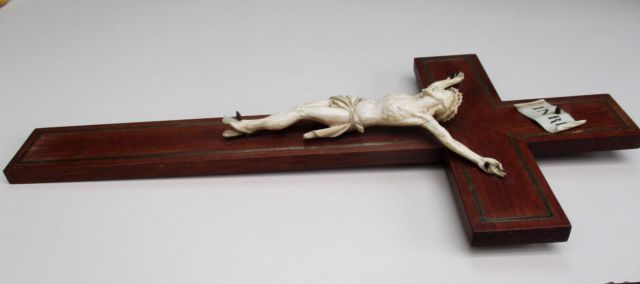 Crucifix 19th century wood brass - carved Christ