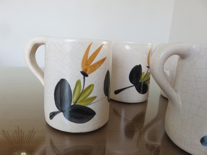 Orangeade service, floral pattern, cracked ceramic 60s