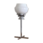 Table lamp in white opaline glass and chrome metal base vintage bedside side LAMP-7145