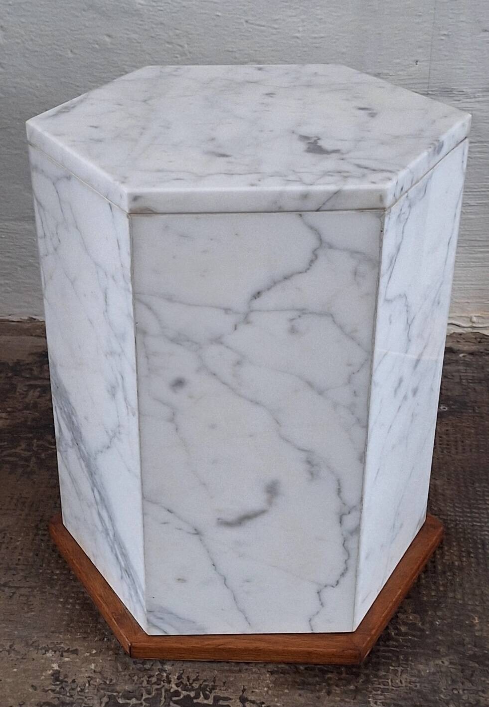 Italian hexagonal Carrara marble monolith side table / pedestal