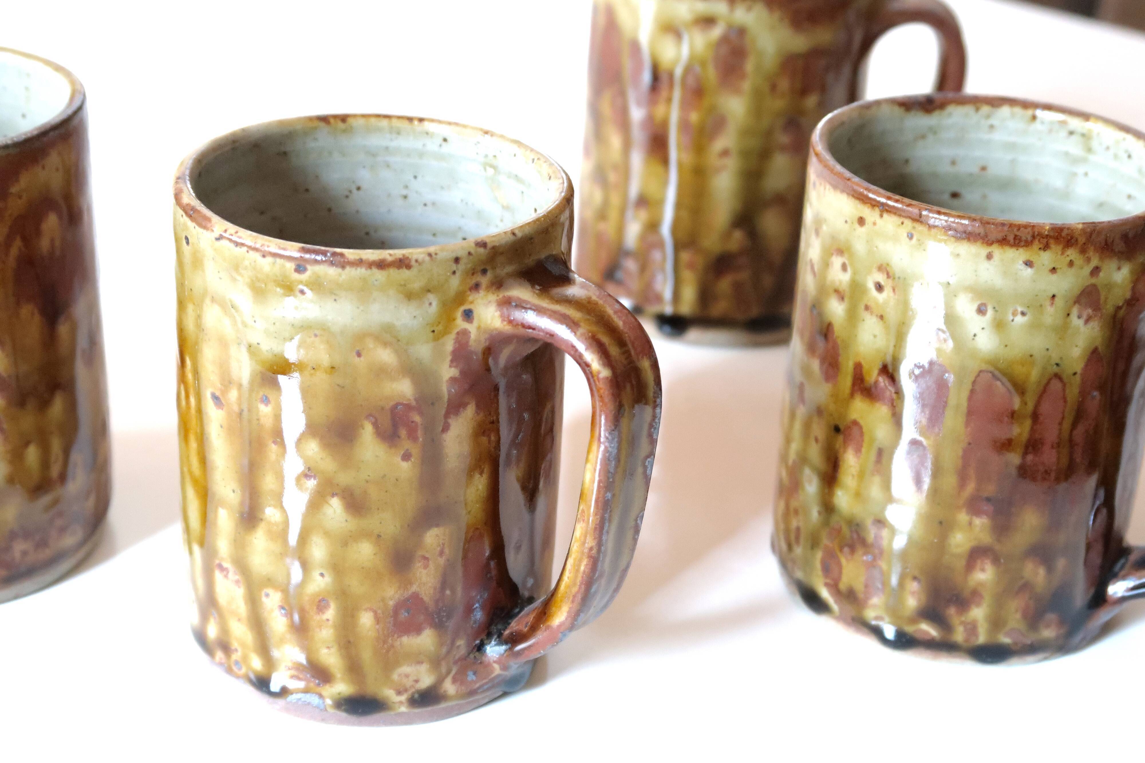 Set of 4 mugs in Migeon sandstone, La Borne, 60s