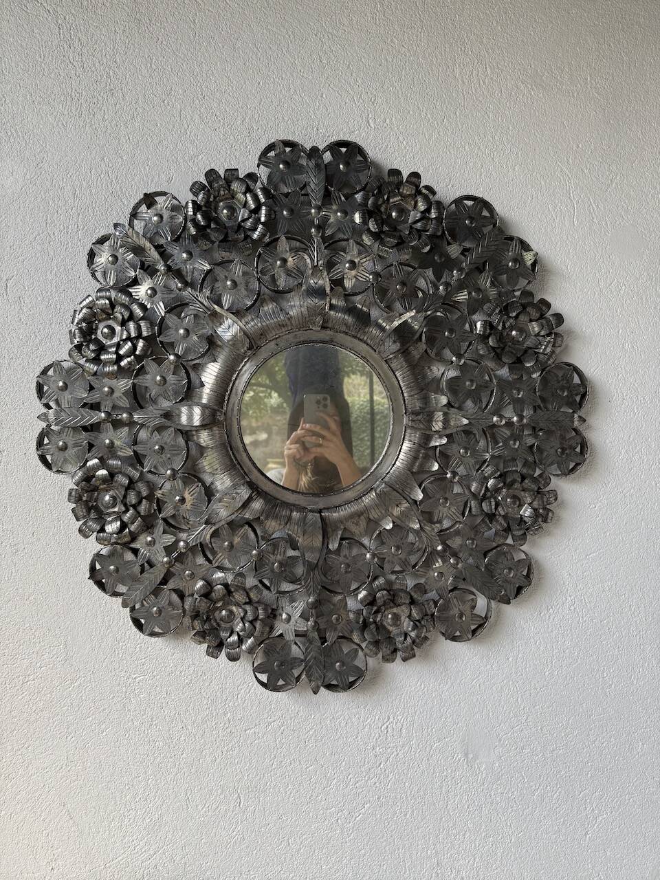 Vintage Mexican metal large mirror
