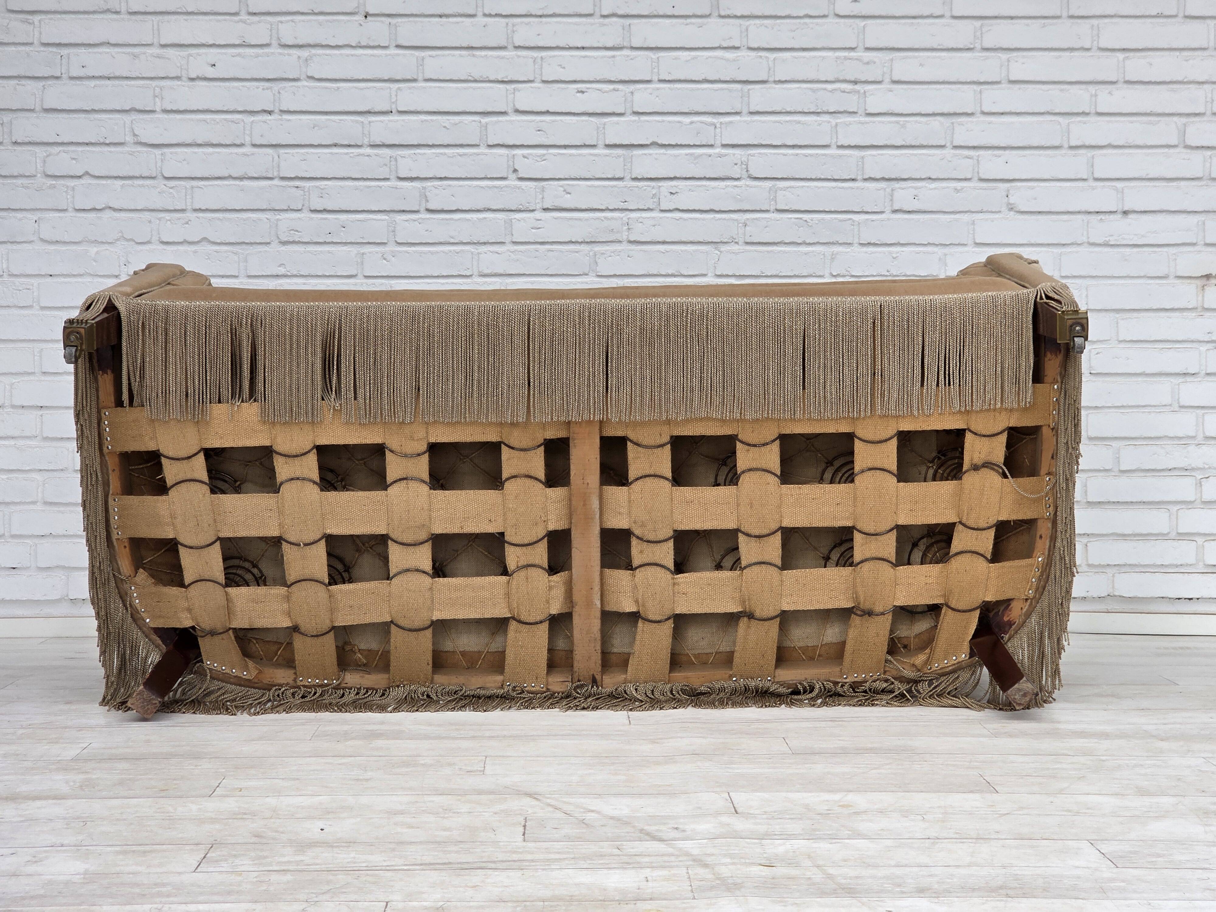 1950s, Danish 2-seater sofa, furniture velour, teak wood legs.