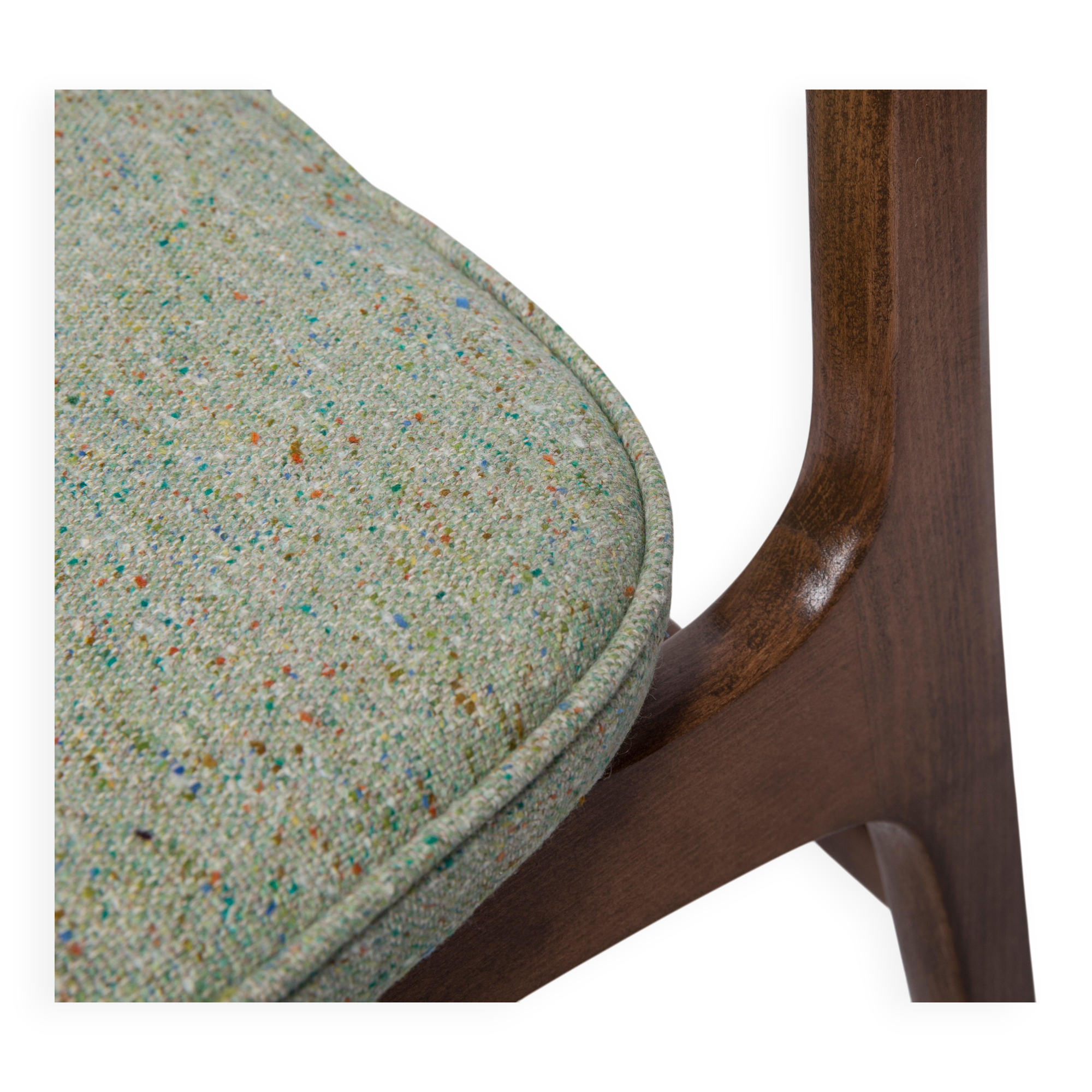 Mid-century apple green wool chair, beech wood, Rajmund Halas, Poland, 1960.
