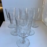 Set of 6 small crystal wine glasses engraved early twentieth century