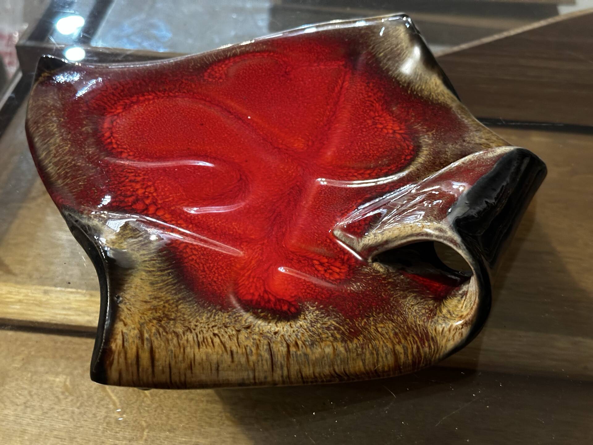 glazed red ceramic vide-poche signed - 1960s