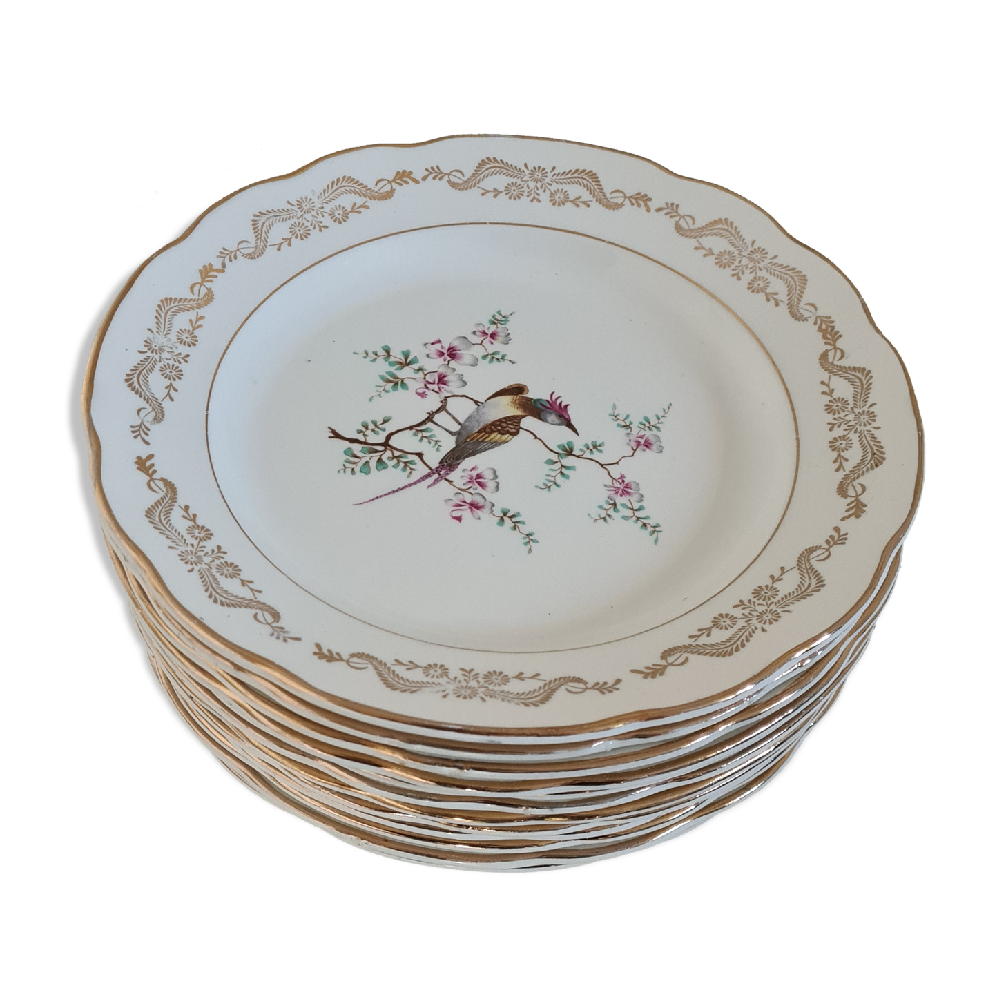 Ancienne Petite Assiette De Dînette En Porcelaine, Motif Poules, Gien, Vers 1910
