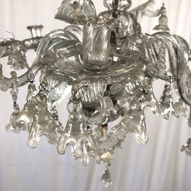 Ancien lustre de Venise, Murano en verre transparent