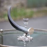 Bougeoir signé Alice Joly, bougeoir corne et métal argenté, porte-bougie, décoration intérieur