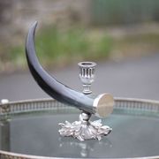 Candle holder signed Alice Joly, horn and silver metal candle holder, candle holder, interior decoration
