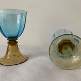 5 glasses in amber and blue crystal George Sand diabolos 19th century